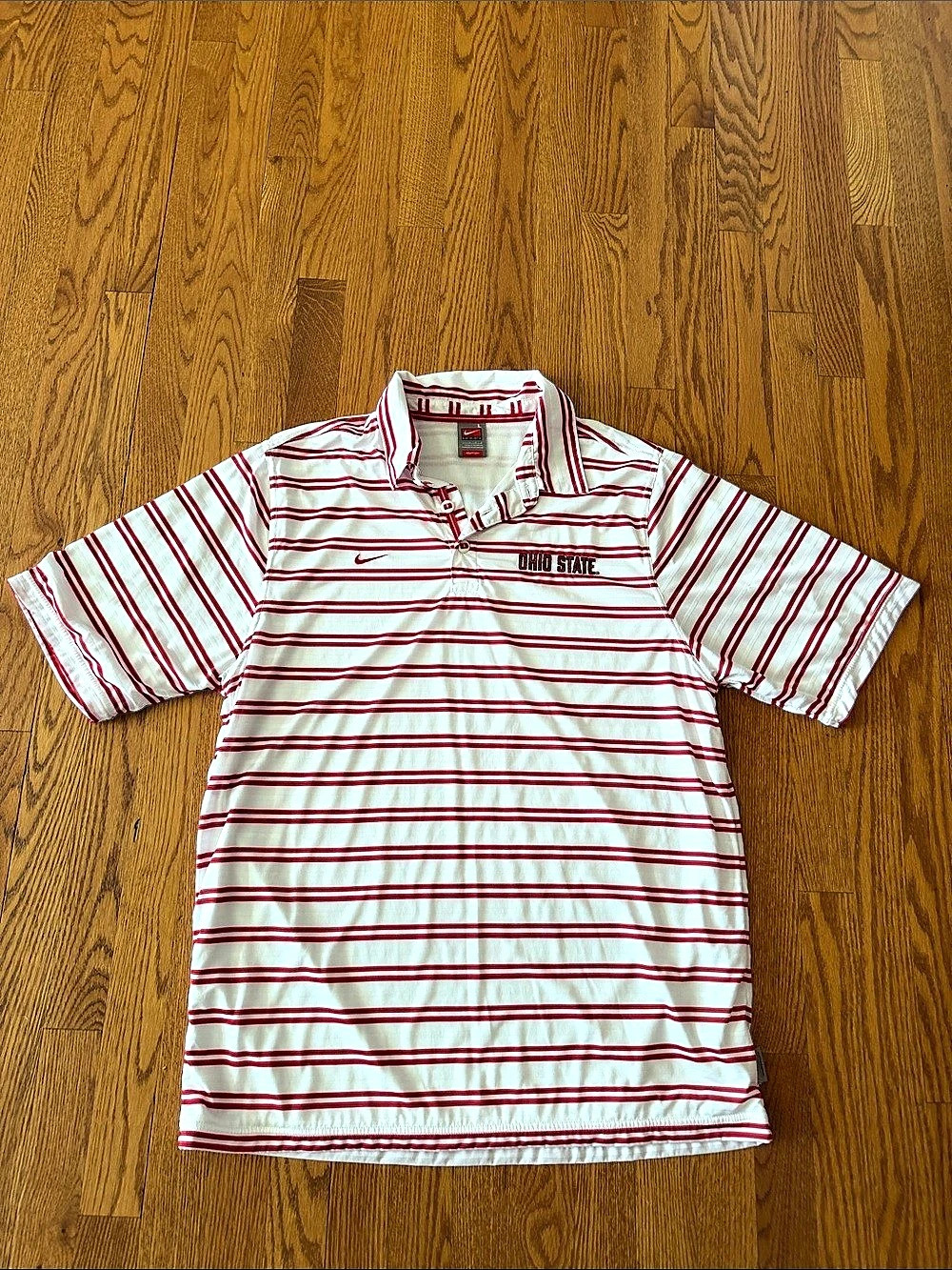 Nike Ohio State Striped Polo White & Red Large Like New